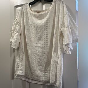 White flutter sleeve eyelet boutique top